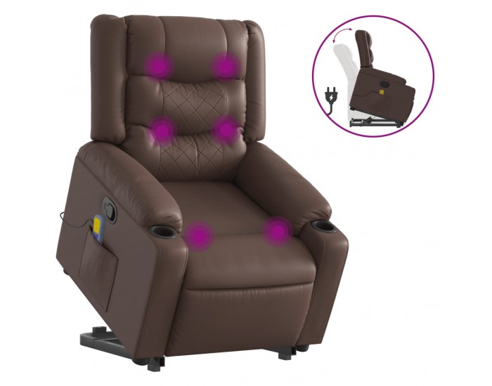 Sonata H Изправящ масажен реклайнер стол, кафяв, изкуствена кожа