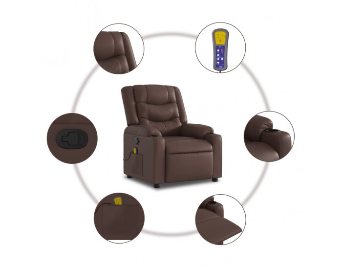 Sonata H Изправящ масажен реклайнер стол, кафяв, изкуствена кожа