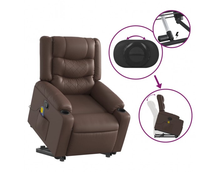 Sonata H Изправящ масажен реклайнер стол, кафяв, изкуствена кожа