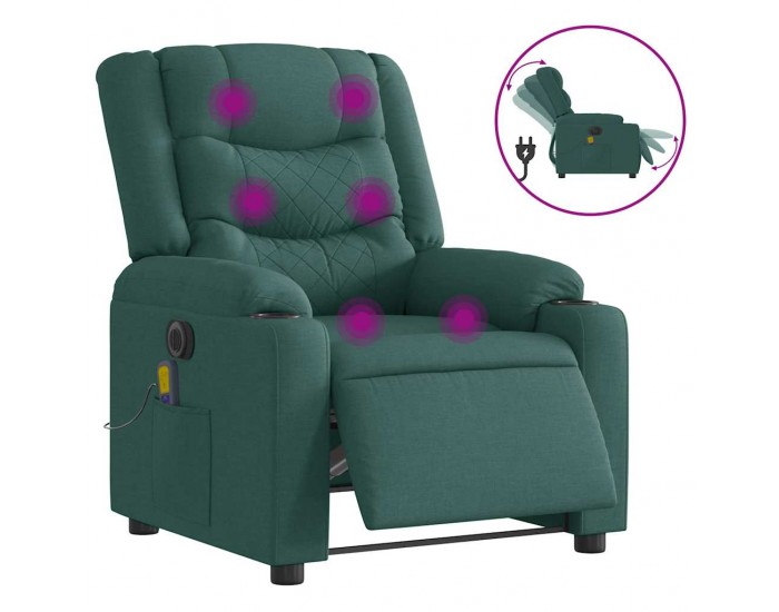 Sonata H Електрически масажен наклоняем стол, тъмнозелен, текстил