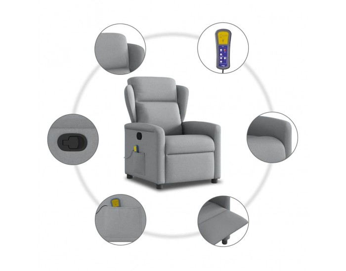 Sonata H Масажен реклайнер стол, светлосив, текстил