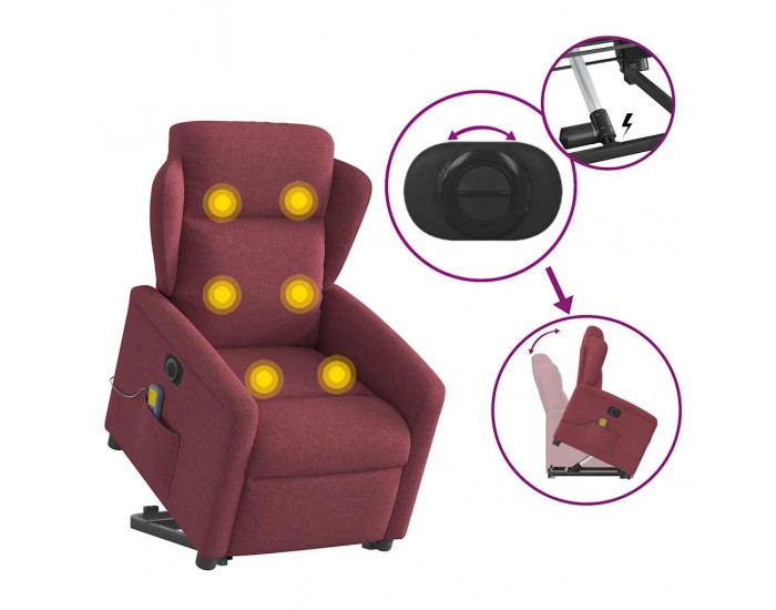 Sonata H Електрически изправящ масажен реклайнер виненочервен текстил