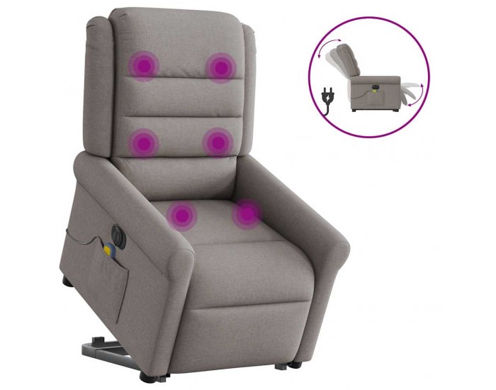 Sonata H Електрически изправящ масажен реклайнер стол таупе текстил