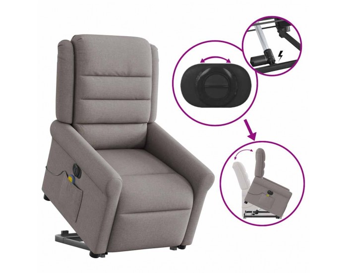 Sonata H Електрически изправящ масажен реклайнер стол таупе текстил