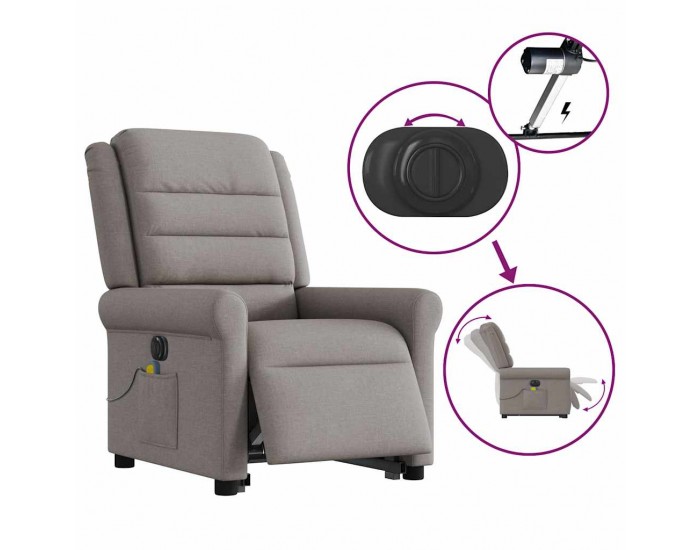 Sonata H Електрически изправящ масажен реклайнер стол таупе текстил