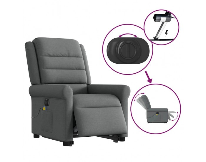 Sonata H Електрически изправящ масажен реклайнер стол тъмносив текстил