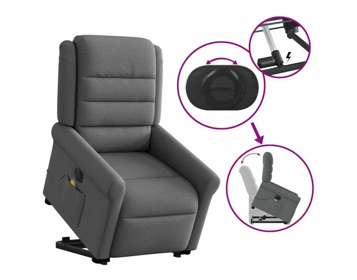 Sonata H Електрически изправящ масажен реклайнер стол тъмносив текстил