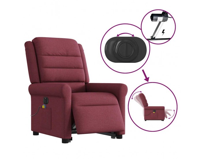 Sonata H Електрически изправящ масажен реклайнер виненочервен текстил