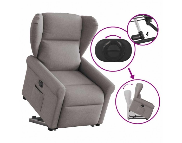 Sonata H Електрически изправящ реклайнер стол, таупе, текстил