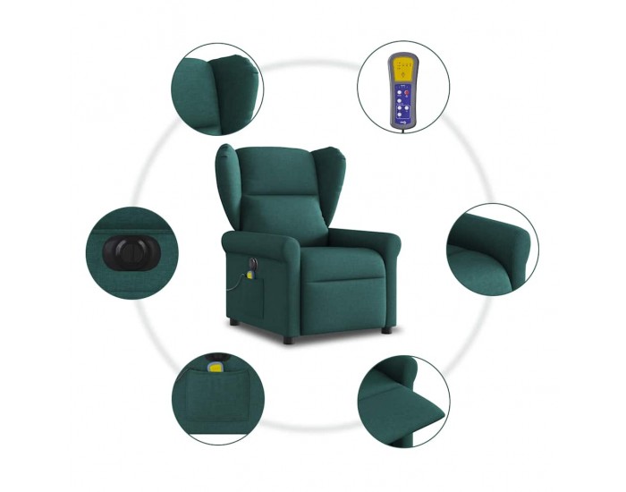 Sonata H Електрически масажен наклоняем стол, тъмнозелен, текстил