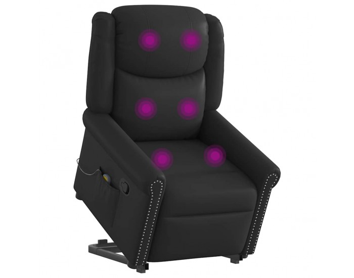 Sonata H Изправящ масажен реклайнер стол, лъскаво черно, изкуствена кожа