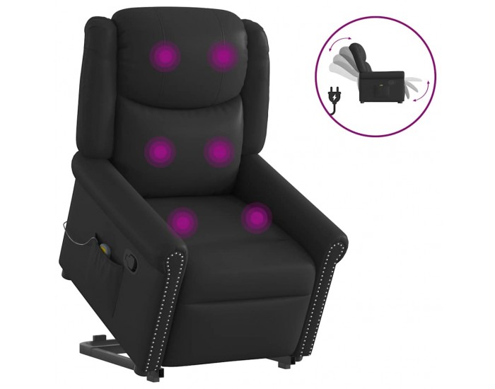 Sonata H Изправящ масажен реклайнер стол, лъскаво черно, изкуствена кожа