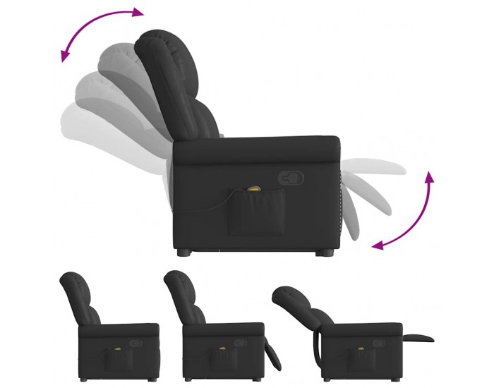 Sonata H Изправящ масажен реклайнер стол, лъскаво черно, изкуствена кожа