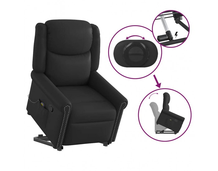 Sonata H Изправящ масажен реклайнер стол, лъскаво черно, изкуствена кожа