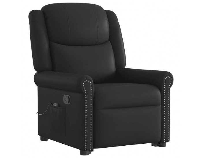 Sonata H Изправящ масажен реклайнер стол, лъскаво черно, изкуствена кожа