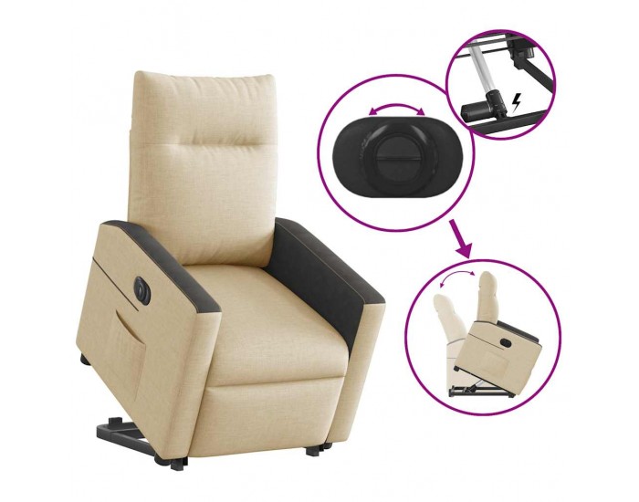 Sonata H Електрически изправящ реклайнер стол, кремав, текстил