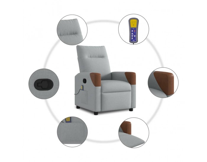 Sonata H Масажен реклайнер стол, светлосив, текстил