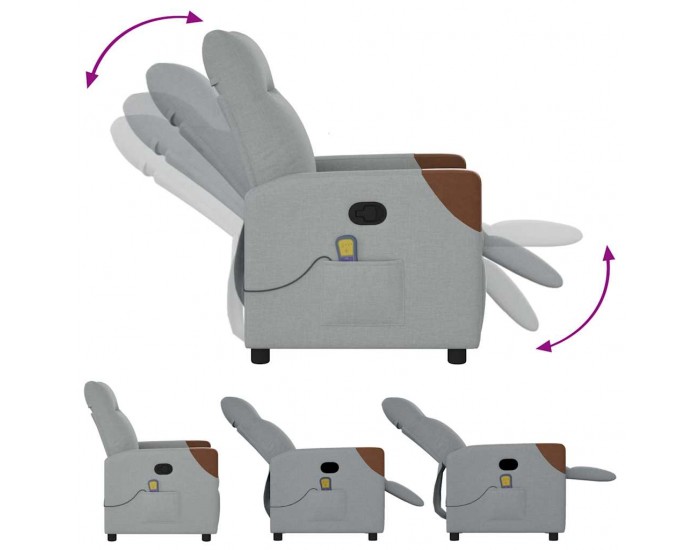 Sonata H Масажен реклайнер стол, светлосив, текстил