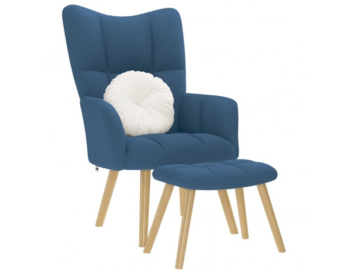 Sonata H Релаксиращ стол с табуретка, син, текстил