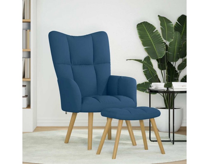 Sonata H Релаксиращ стол с табуретка, син, текстил