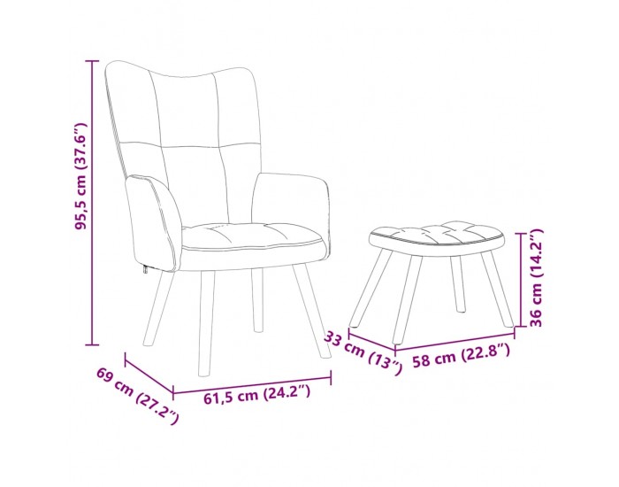 Sonata H Релаксиращ стол с табуретка, син, текстил