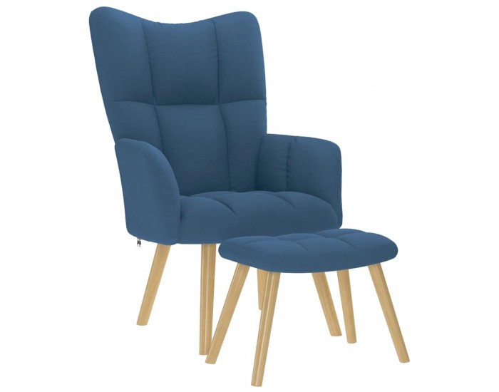 Sonata H Релаксиращ стол с табуретка, син, текстил