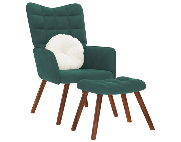 Sonata H Релакс стол с табуретка, тъмнозелен, кадифе