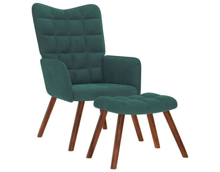 Sonata H Релакс стол с табуретка, тъмнозелен, кадифе