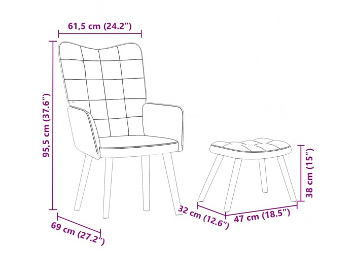 Sonata H Релакс стол с табуретка, тъмнозелен, кадифе