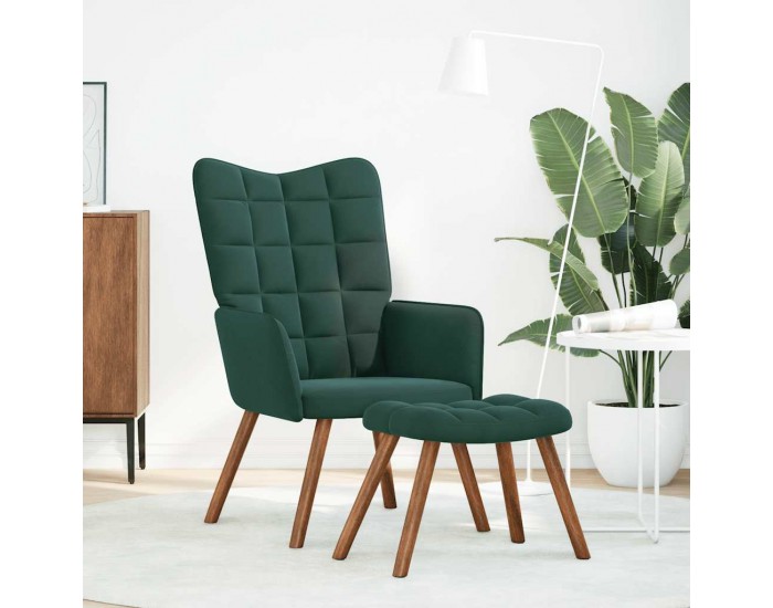 Sonata H Релакс стол с табуретка, тъмнозелен, кадифе