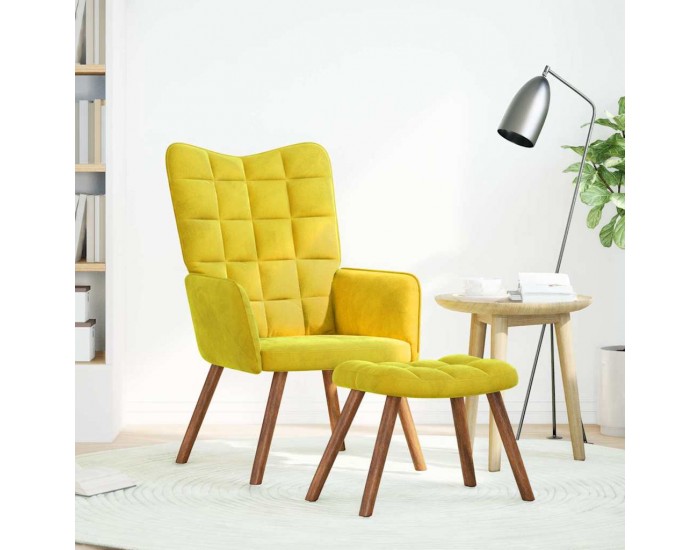 Sonata H Релаксиращ стол с табуретка Жълто кадифе