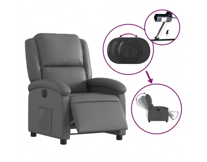 Sonata H Електрически реклайнер стол, сив, изкуствена кожа