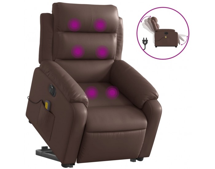 Sonata H Електрически изправящ масажен реклайнер стол, кафяв, еко кожа