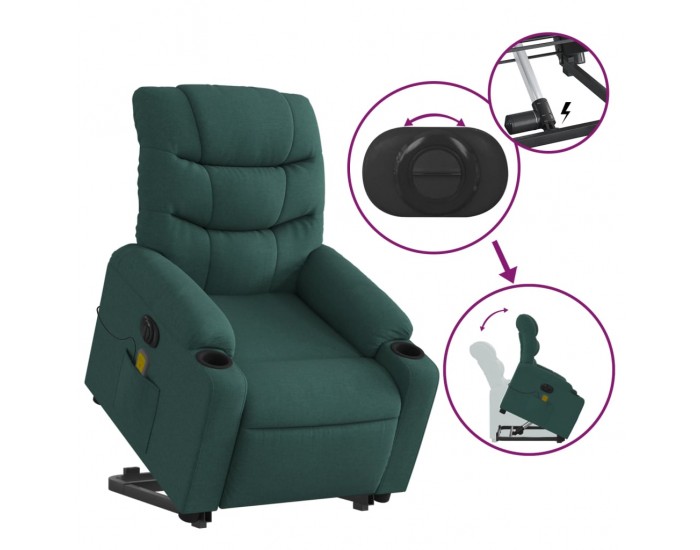 Sonata H Електрически изправящ масажен реклайнер стол тъмнозелен текстил
