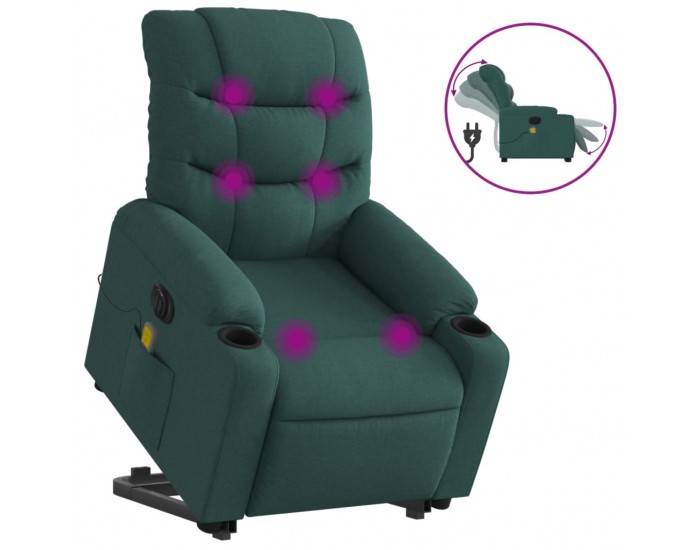 Sonata H Електрически изправящ масажен реклайнер стол тъмнозелен текстил