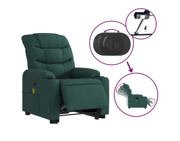Sonata H Електрически изправящ масажен реклайнер стол тъмнозелен текстил