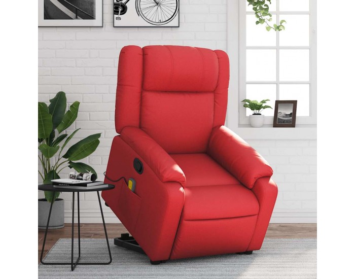 Sonata H Изправящ масажен реклайнер стол, червен, изкуствена кожа