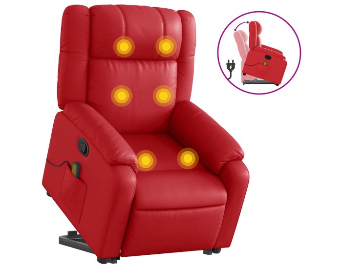 Sonata H Изправящ масажен реклайнер стол, червен, изкуствена кожа