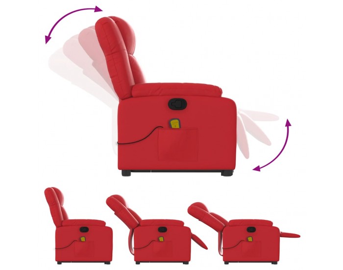 Sonata H Изправящ масажен реклайнер стол, червен, изкуствена кожа