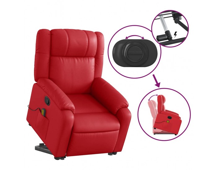 Sonata H Изправящ масажен реклайнер стол, червен, изкуствена кожа