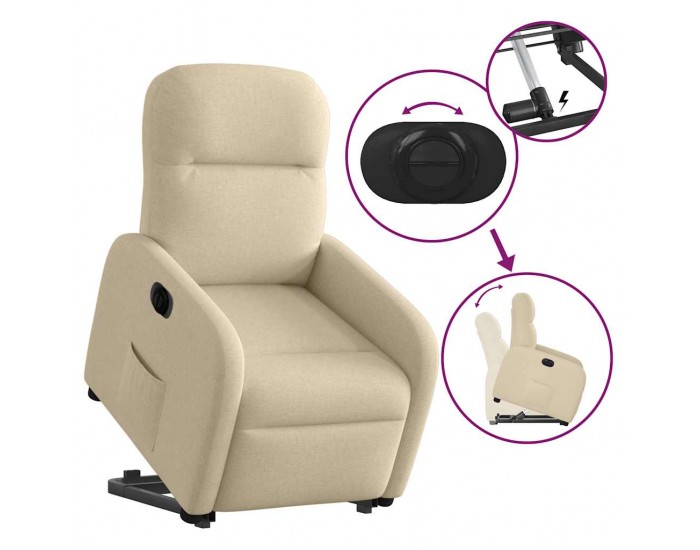 Sonata H Електрически изправящ реклайнер стол, кремав, текстил