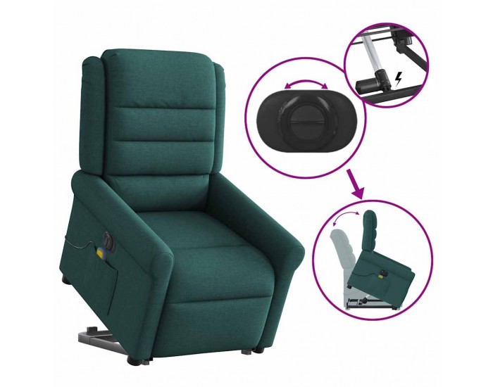 Sonata H Електрически изправящ масажен реклайнер стол тъмнозелен текстил