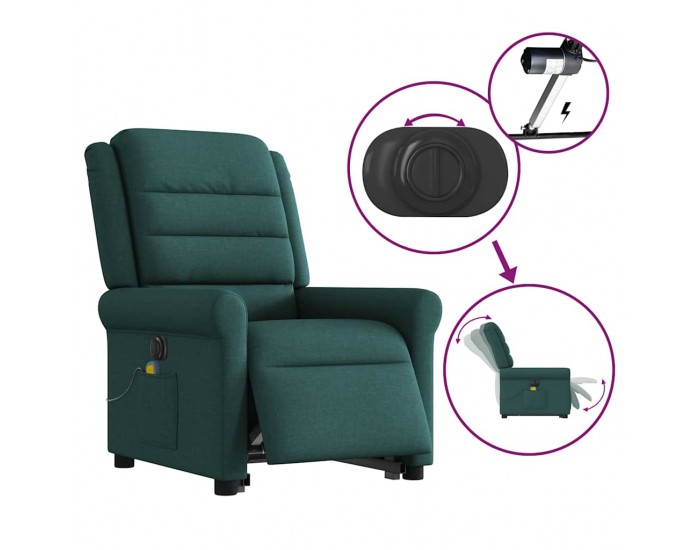 Sonata H Електрически изправящ масажен реклайнер стол тъмнозелен текстил