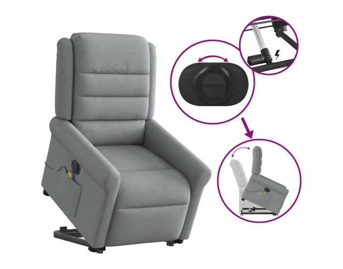 Sonata H Електрически изправящ масажен реклайнер стол светлосив текстил