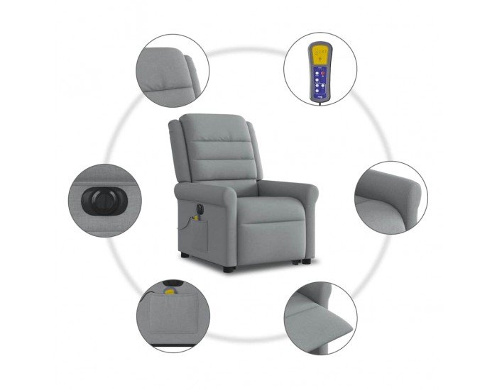 Sonata H Електрически изправящ масажен реклайнер стол светлосив текстил