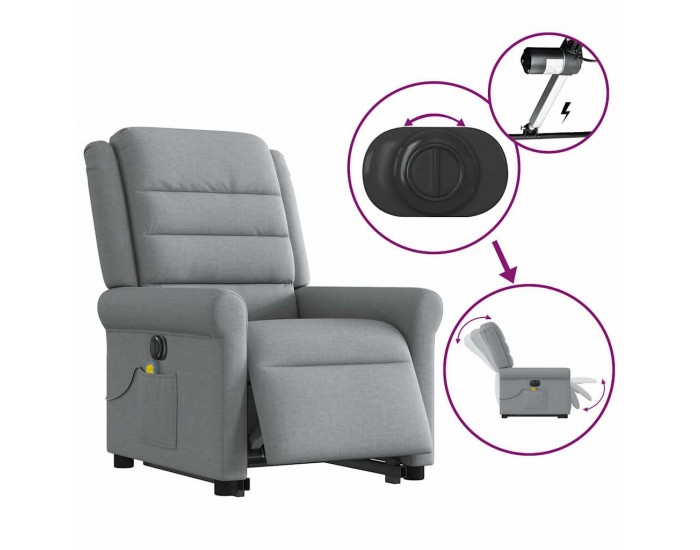 Sonata H Електрически изправящ масажен реклайнер стол светлосив текстил