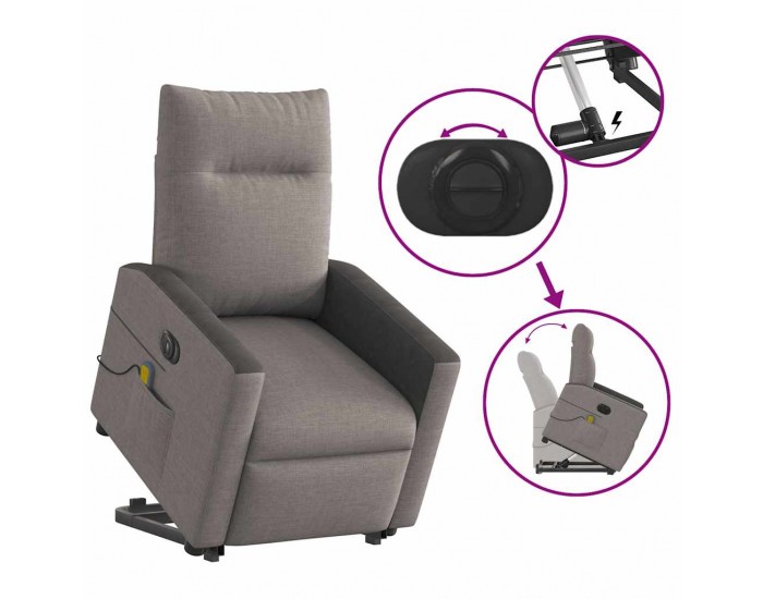 Sonata H Електрически изправящ масажен реклайнер стол таупе текстил