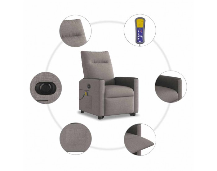 Sonata H Електрически изправящ масажен реклайнер стол таупе текстил