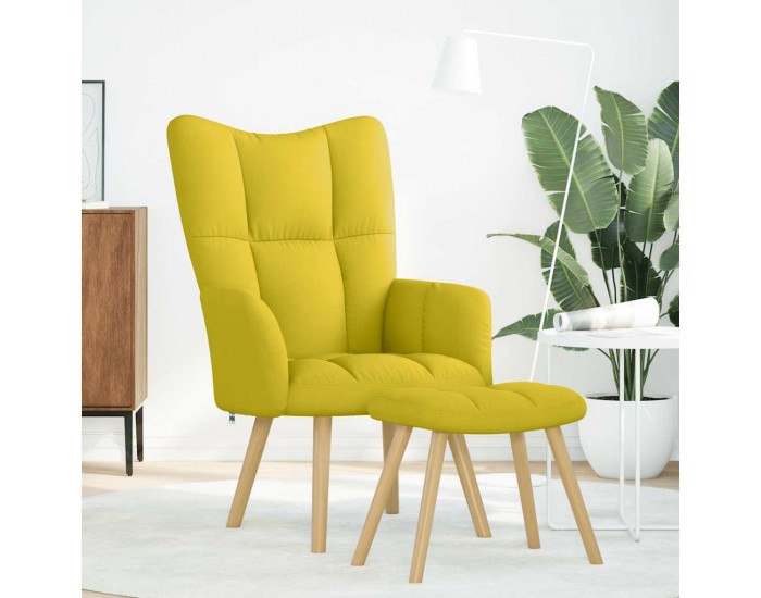 Sonata H Релаксиращ стол с табуретка, светложълто, текстил