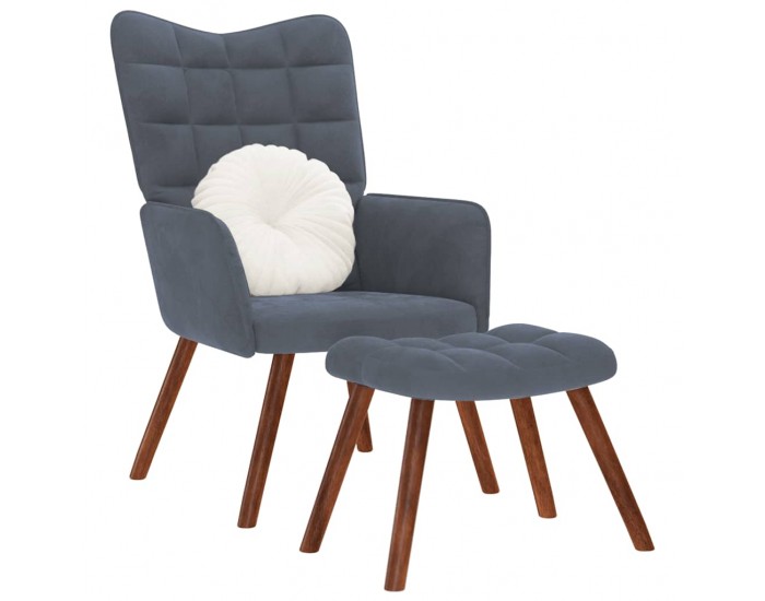 Sonata H Релаксиращ стол с табуретка, Тъмносив, кадифе